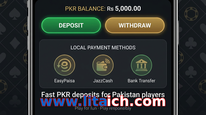 Deposit and withdrawal screen with PKR methods